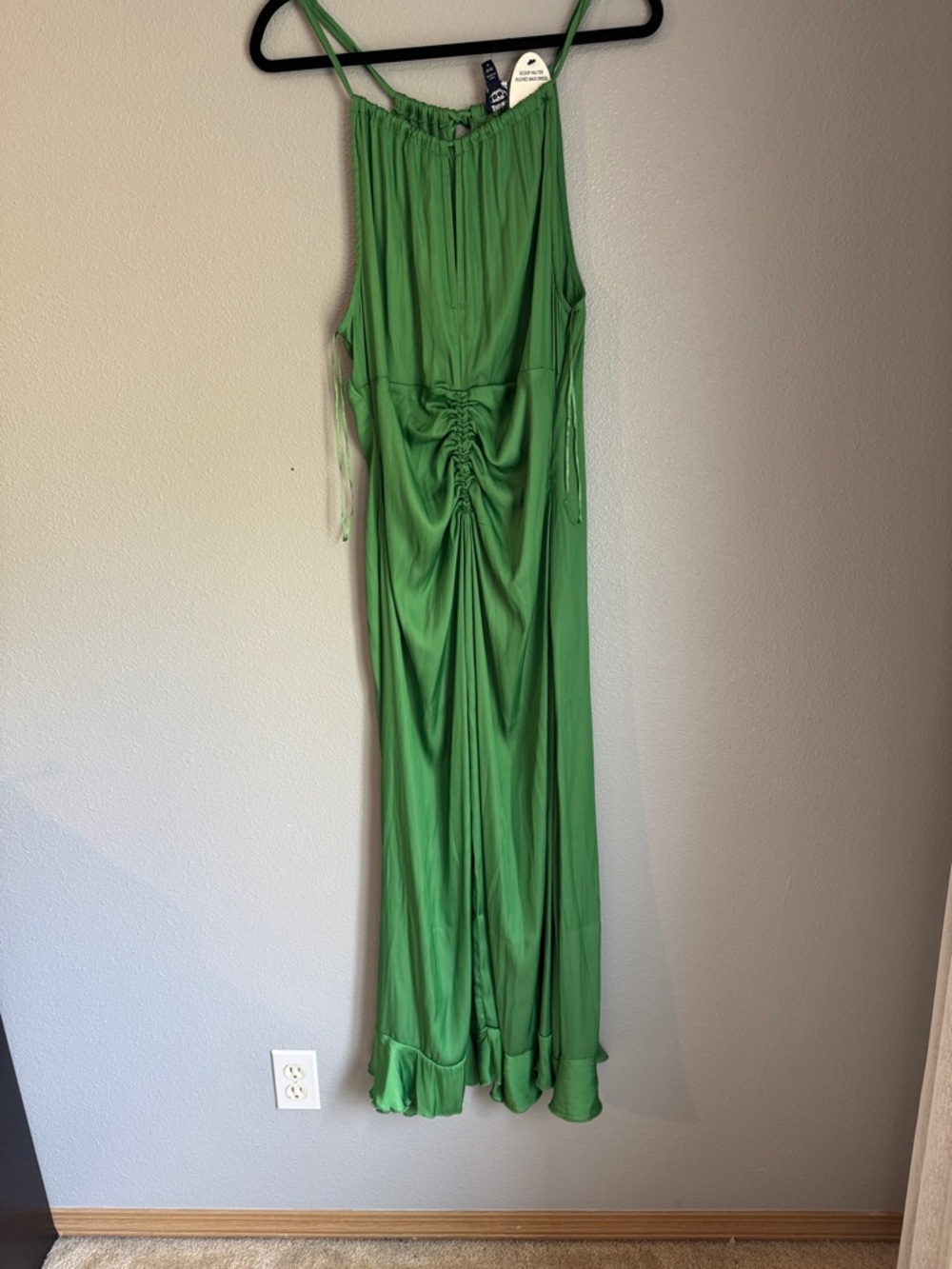 Green Ruched Maxi Dress with Spaghetti Straps